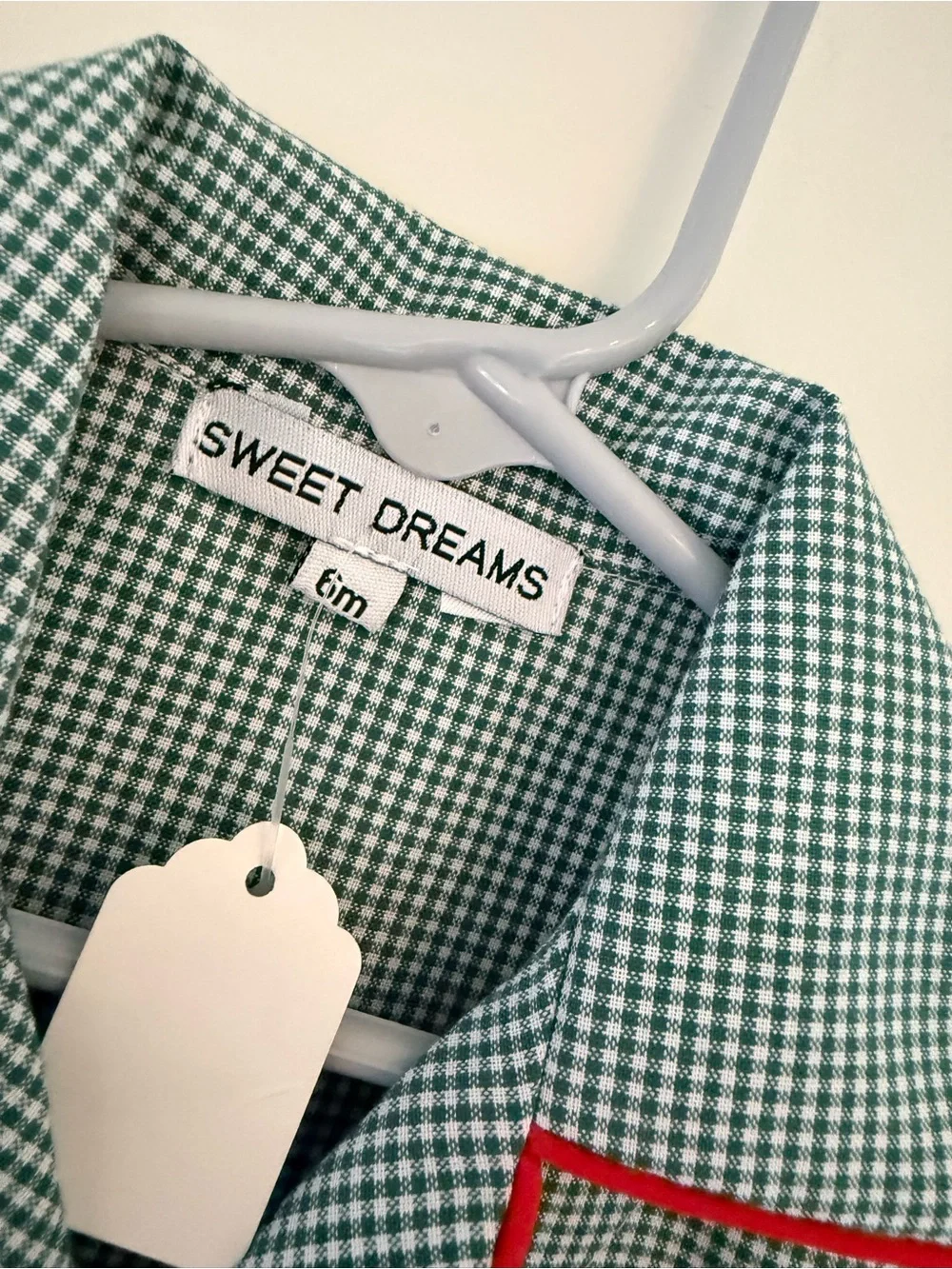 Sweet Dreams Green Gingham Pajama Set with Red Trim